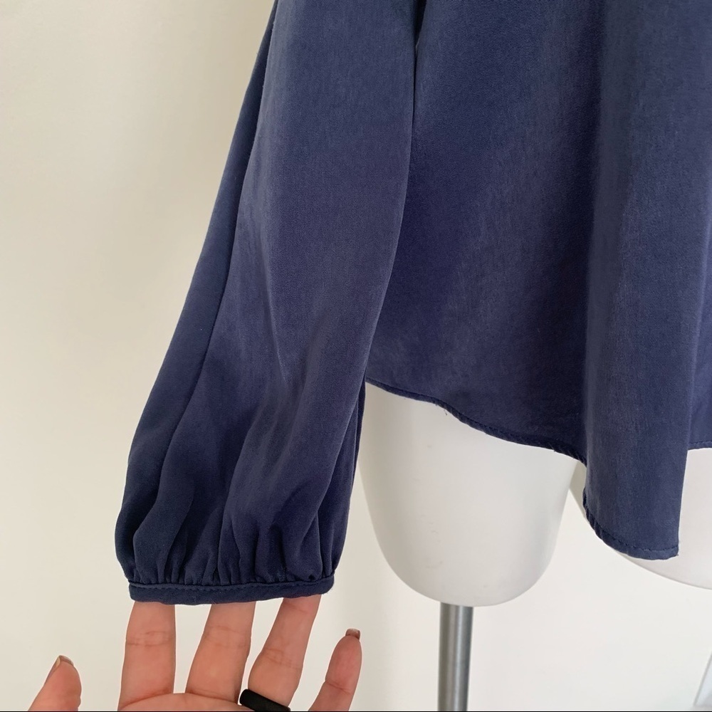 AQUA cold shoulder BLOUSE TOP satin silky blue SMALL long sleeve - Picture 6 of 13